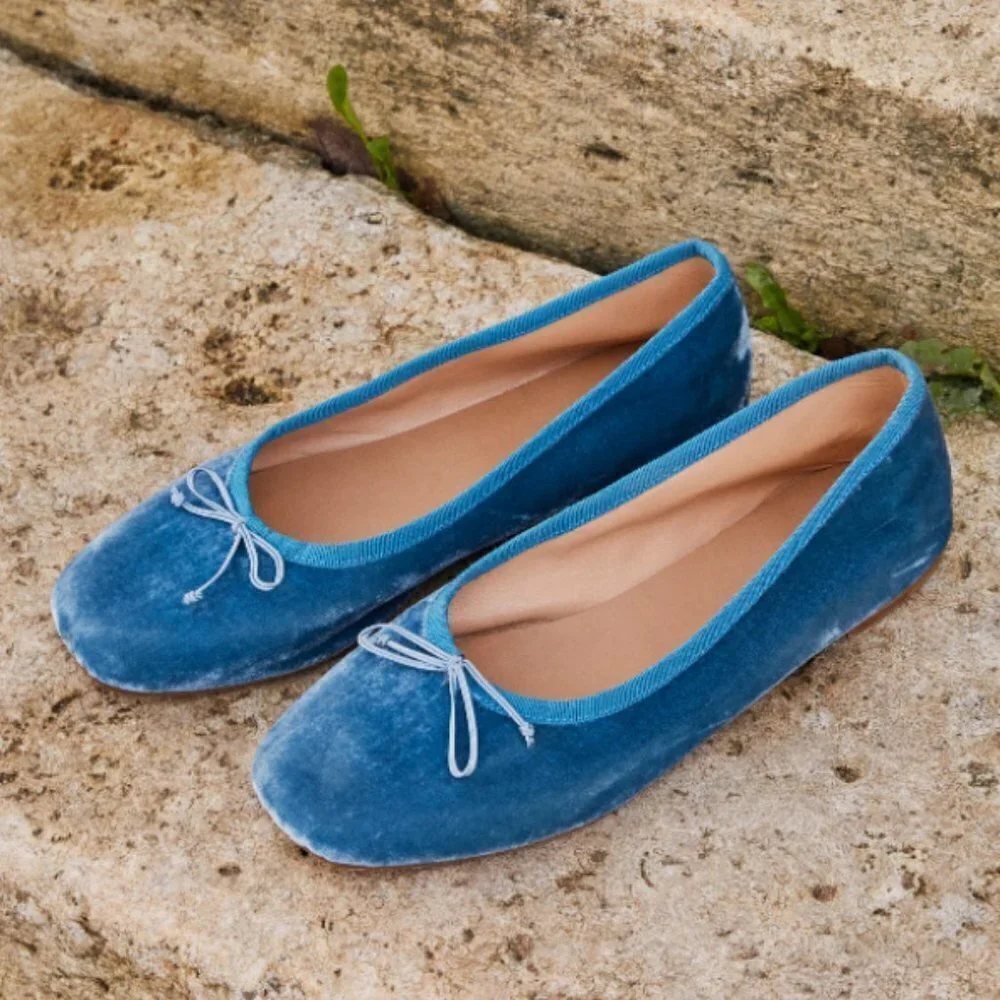 💕DOEN💕 Ballerina Slipper ~ Cerulean Blue Velvet Leather Flats EU 42 US 11 NWT - Picture 8 of 16
